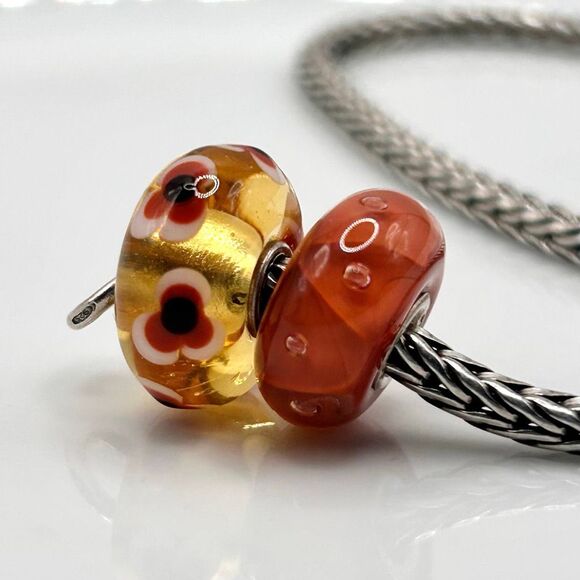 TROLLBEADS Lot Of 2, Coral & Golden LAA 925S NEW! Bubbles & Unique Flower - Picture 8 of 8